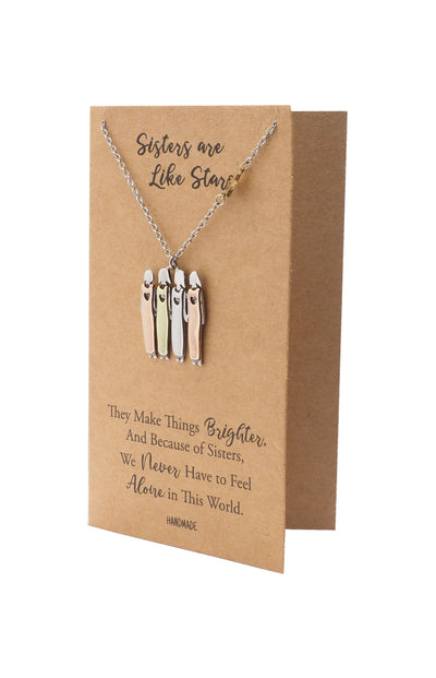 Gracyn Sisters and Star Pendant Necklace, Gifts for Best Friends with Greeting Card