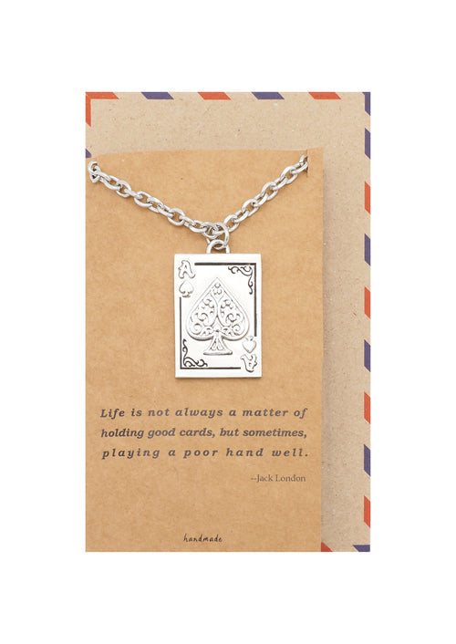 Angelo Ace of Spade Playing Card Pendant Necklace, Best Gifts for Men, Stainless Steel, with Handmade Inspirational Quote Card