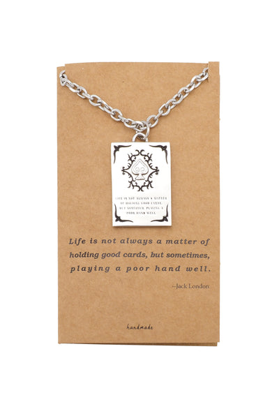 Angelo Ace of Spade Playing Card Pendant Necklace, Best Gifts for Men, Stainless Steel, with Handmade Inspirational Quote Card