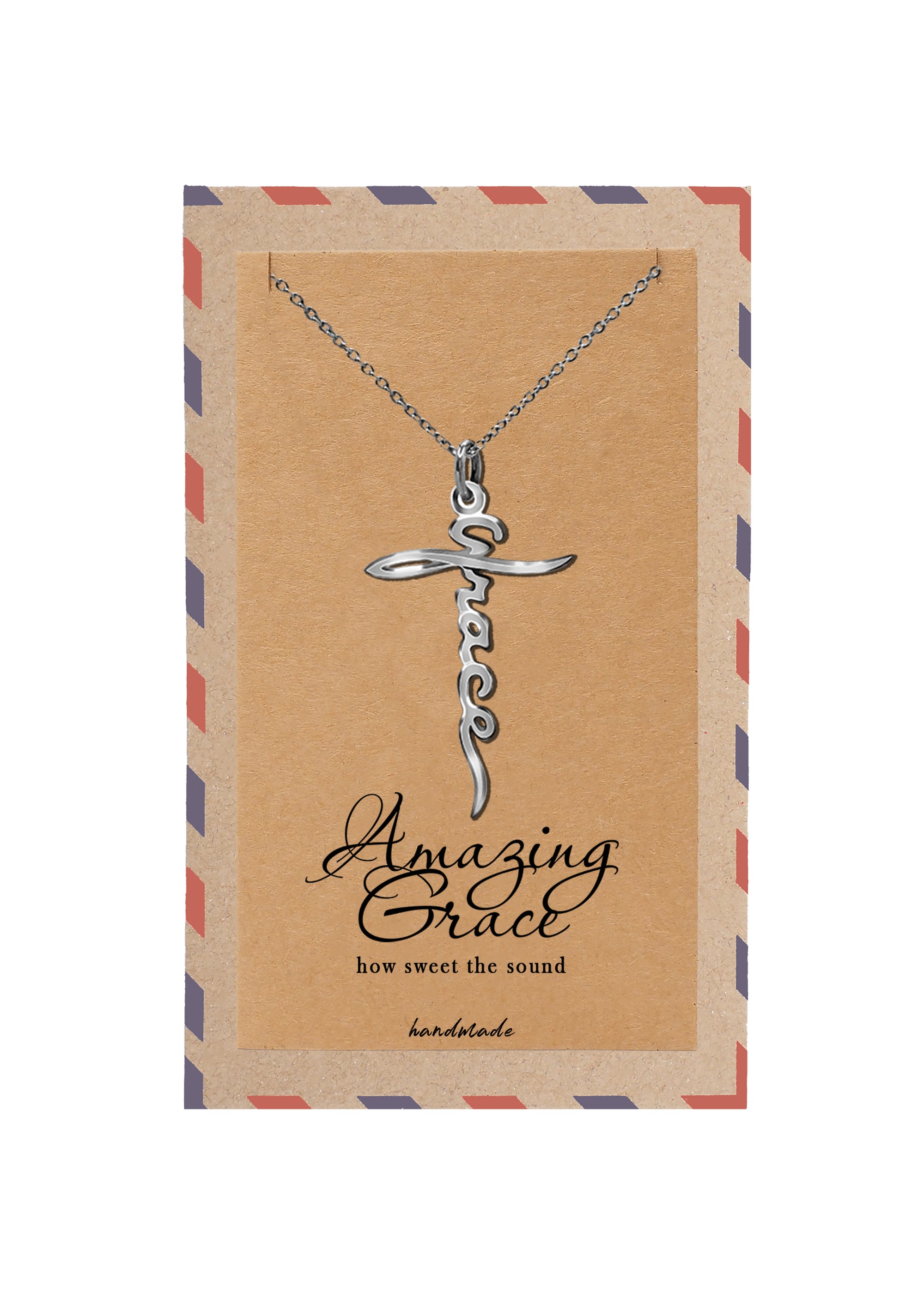 Aubree Cross Grace Script Pendant Necklace With Inspirational Quote, Gifts for Women