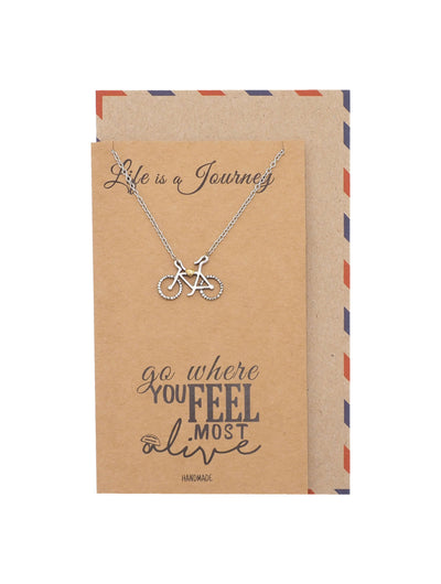 Ciara Journey Necklace with Bicycle Pendant for Women, Inspirational Quote on Greeting Card