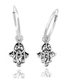 Casey Hamsa Hand, Hand of Fatima Hoop Earrings, 925 Sterling Silver