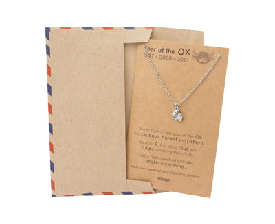 Fallon Year of the Ox Animal Jewelry Gifts for Family with Chinese Zodiac Sign Quotes on Greeting Card