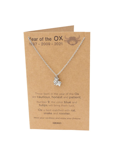 Fallon Year of the Ox Animal Jewelry Gifts for Family with Chinese Zodiac Sign Quotes on Greeting Card