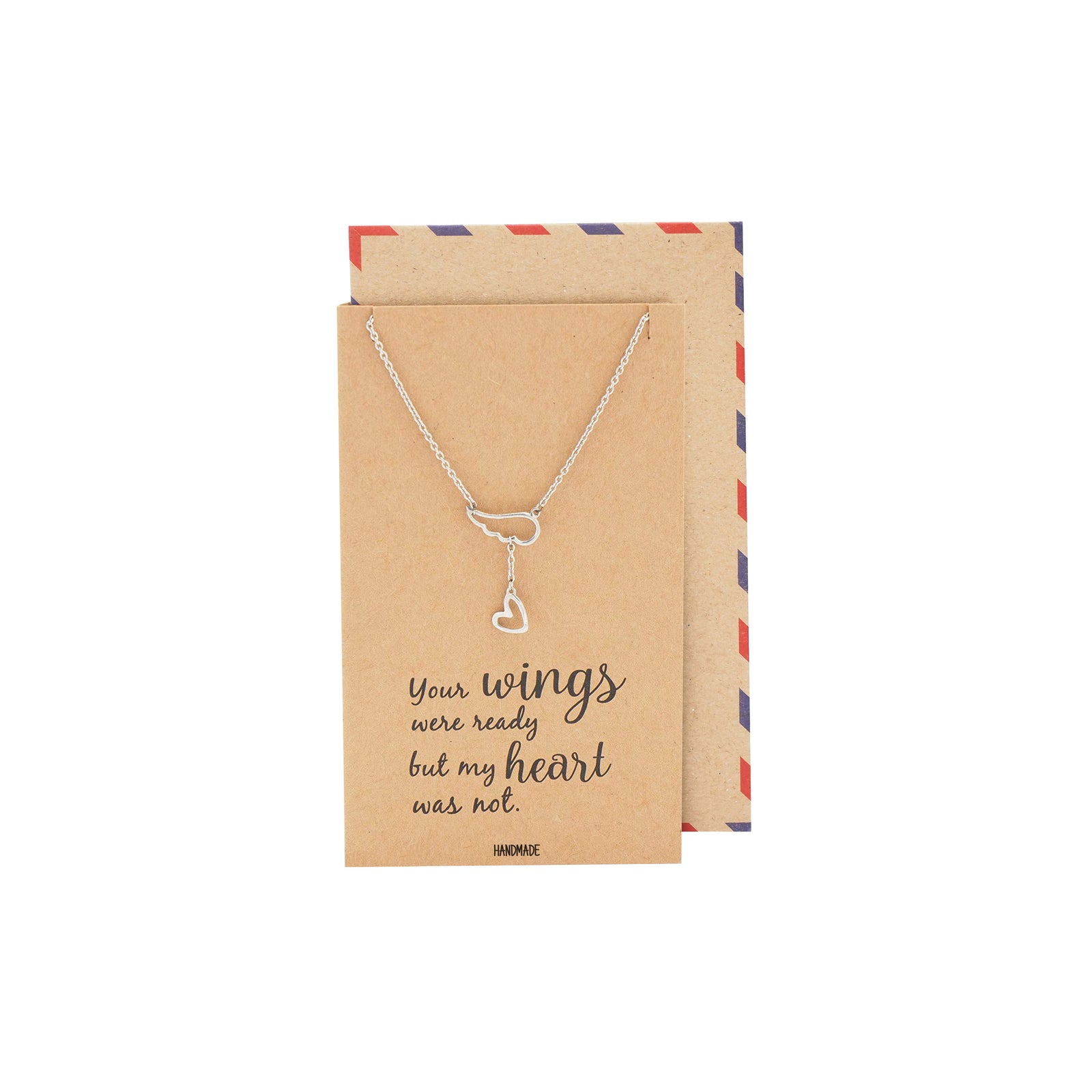 Tasha Heart Lariat Angel Wing Necklace, Sympathy Gifts
