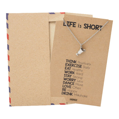 Sadie Life is Short Drink Milkshake Necklace, Best Friend Gifts, Inspirational Jewelry Greeting Card