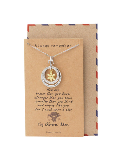 Zhuri Circle Star Sai Pendant Necklace with Handmade Inspirational Greeting Card