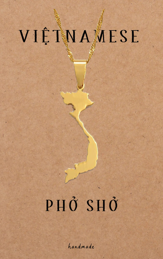 Bithiah Vietnamese Pho Sho Pendant Necklace Gold Tone with Handmade Inspirational Greeting Card