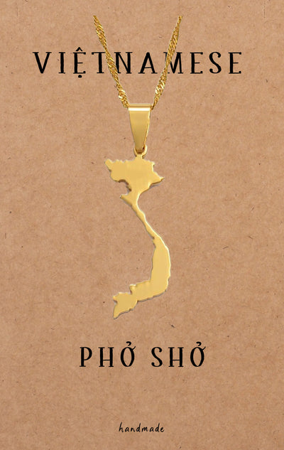 Bithiah Vietnamese Pho Sho Pendant Necklace Gold Tone with Handmade Inspirational Greeting Card