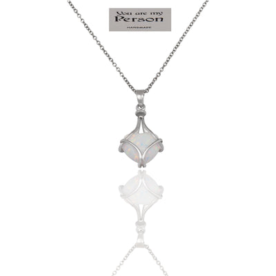 Danae Heart Opal Pendant Necklace for Women, Valentine's Day Gifts, comes with Inspirational Greeting Card, Rhodium Plated