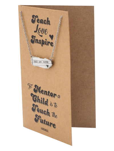 Lila Bar Pendant with Notebook Charm & Teach Love Inspire Inscription