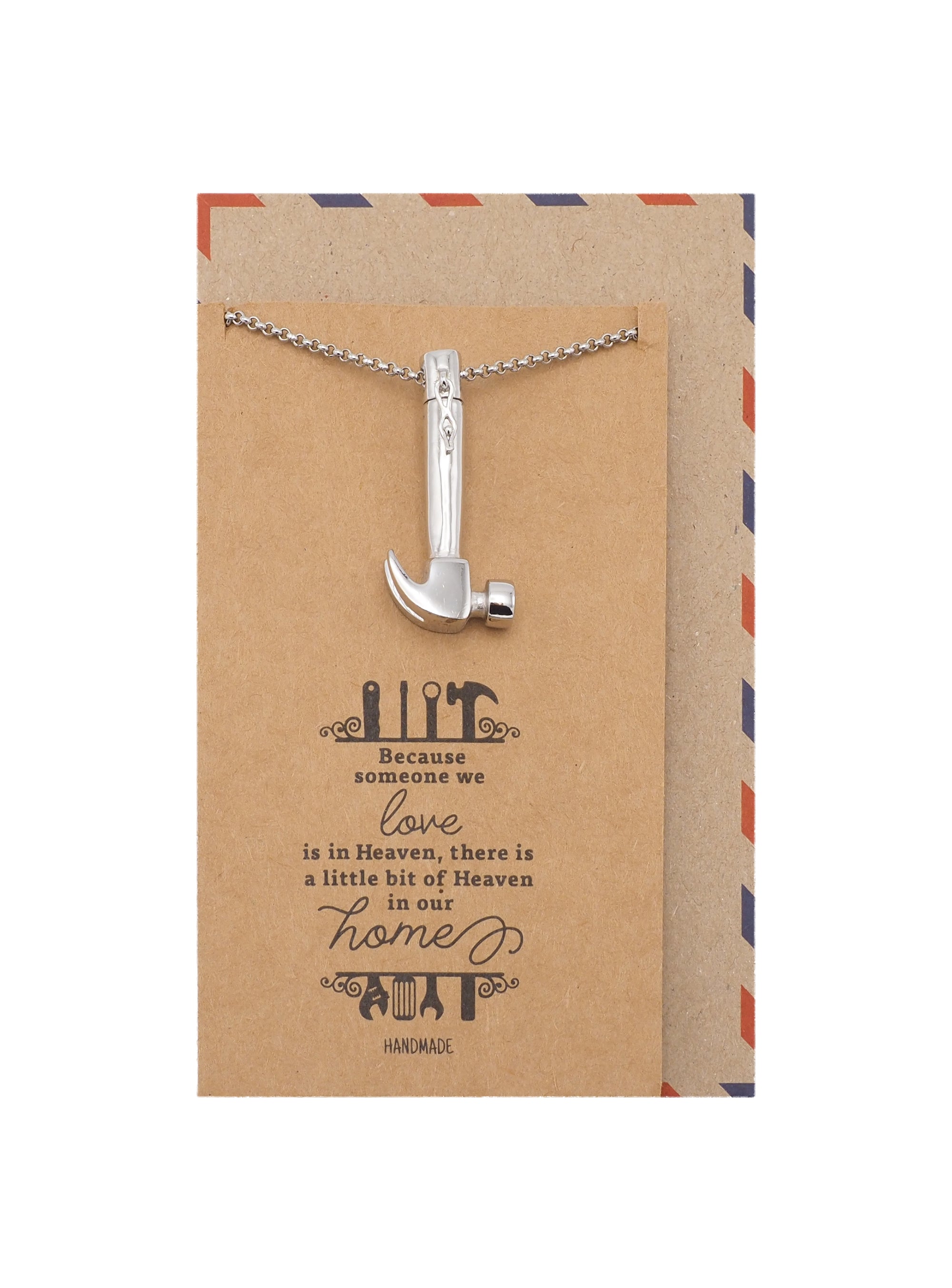 Gentle Persuasion Hammer Cremation Ash Holder Pendant Necklace, 100% Handmade - Silver Tone