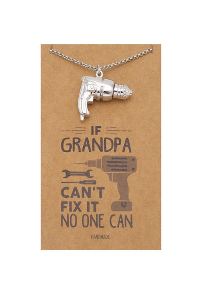 Holemaker Power Drill Cremation Pendant Necklace, Silver Tone, Daddy Dada Grandfather Hero Gifts for Fathers with Greeting Card