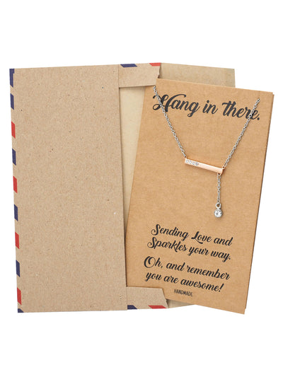 Alona Crystal Hangs in Bar Pendant Necklace Inspirational Jewelry Greeting Card