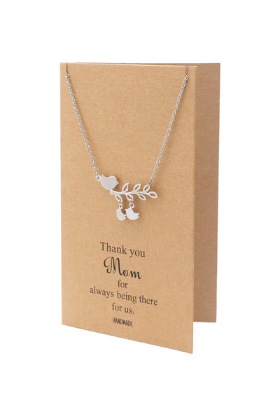 Ardelle Mother's Day Gifts, Mom Bird Necklace with 2 Baby Birds Thank You Card