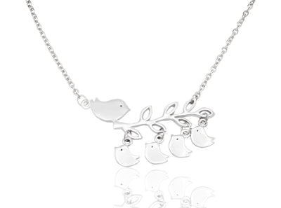 Angelique Mother and Daughter Necklace with Mom and Baby Birds Pendant, Gifts for Women, Silver Tone