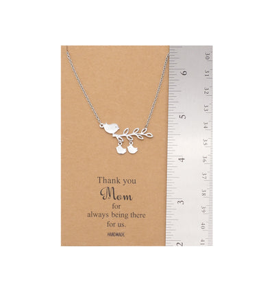 Ardelle Mother's Day Gifts, Mom Bird Necklace with 2 Baby Birds Thank You Card