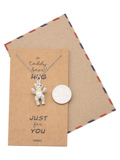 Vada Teddy Bear Pendant Necklace with Inspirational Greeting Card