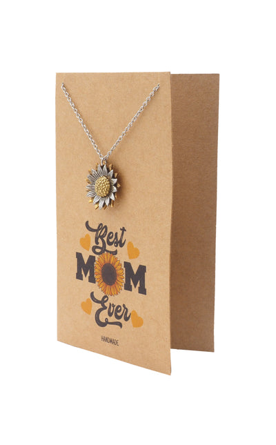 Eleanor  Sunflower Necklace for Mom, Gifts for Mother's Day, Mothers Necklace with Inspirational Greeting Card - Two Tone