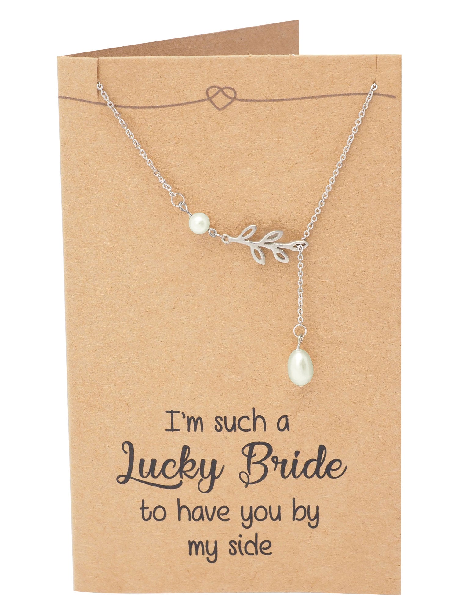 Trina Bridesmaid Gifts Leaf Pearl Pendant Lariat Necklace