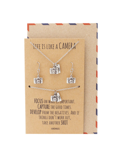 Ida Cute Camera Miniature Pendant Necklace for Women, Selfie Lovers, With Inspirational Quote Card