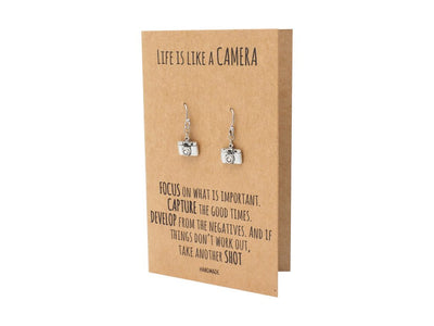 Sheena Mini Camera Engraved Earrings for Women