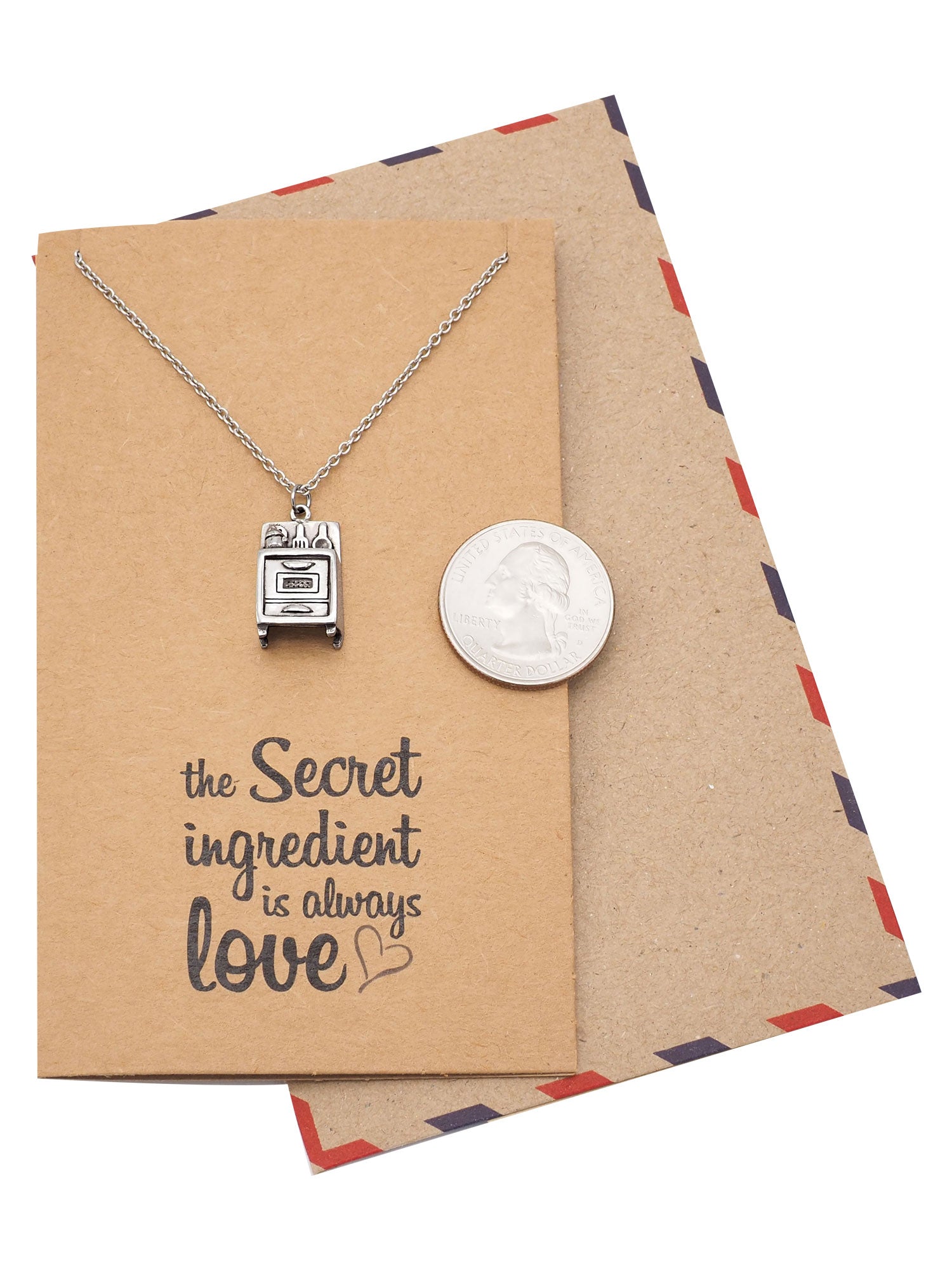Shiela Gifts For Mom Chefs Necklace Kitchen Stove Charm Pendant Jewelry Greeting Card