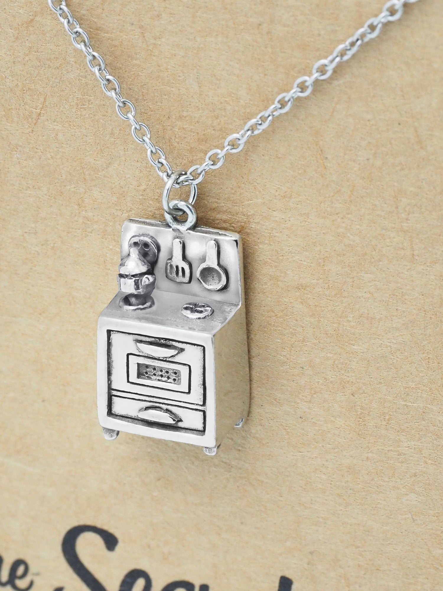 Shiela Gifts For Mom Chefs Necklace Kitchen Stove Charm Pendant Jewelry Greeting Card