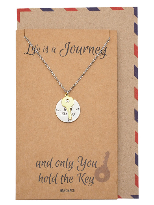 Joesan Compass Plate and Key Charms Necklace Life Is A Journey Inspirational Jewelry