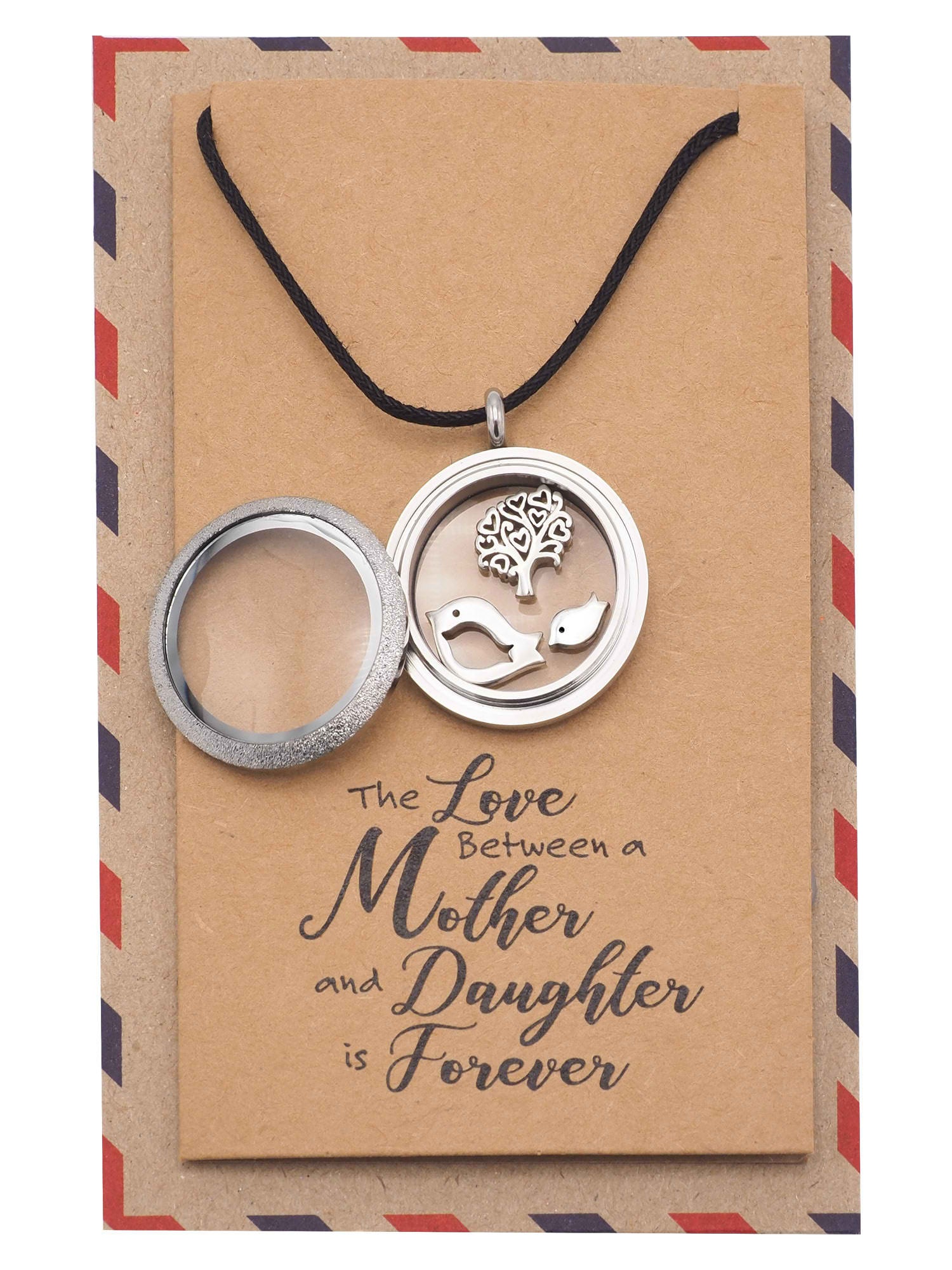 Eurika Locket Necklace with Mother Daughter Birds and Tree Charms