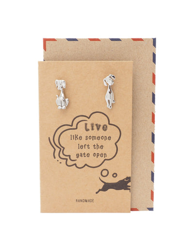 Ailani Dog Earrings for Women with Greeting Card, Silver Tone