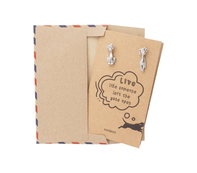 Ailani Dog Earrings for Women with Greeting Card, Silver Tone