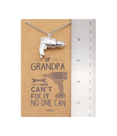 Holemaker Power Drill Cremation Pendant Necklace, Silver Tone, Daddy Dada Grandfather Hero Gifts for Fathers with Greeting Card