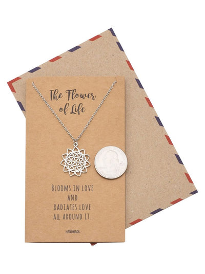 Serenity Flower of Life Pendant Necklace Inspirational Jewelry and Greeting Card