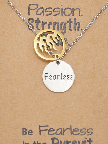Atara Fire Pendant with Fearless on Plate Charm Necklace 