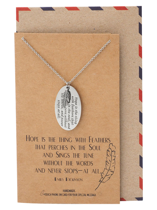 Sunset Feather and Engraved Oval Plate Pendants Necklace