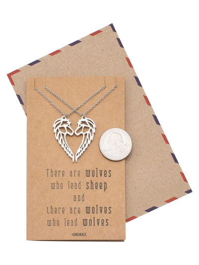 Jurnee Matching Wolf Pendant Necklace Relationship Goals Gifts with Greeting Card