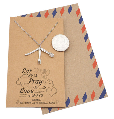 Laney Gifts for Mom Chefs Fork Spoon Jewelry Charm Necklace