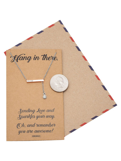 Alona Crystal Hangs in Bar Pendant Necklace Inspirational Jewelry Greeting Card