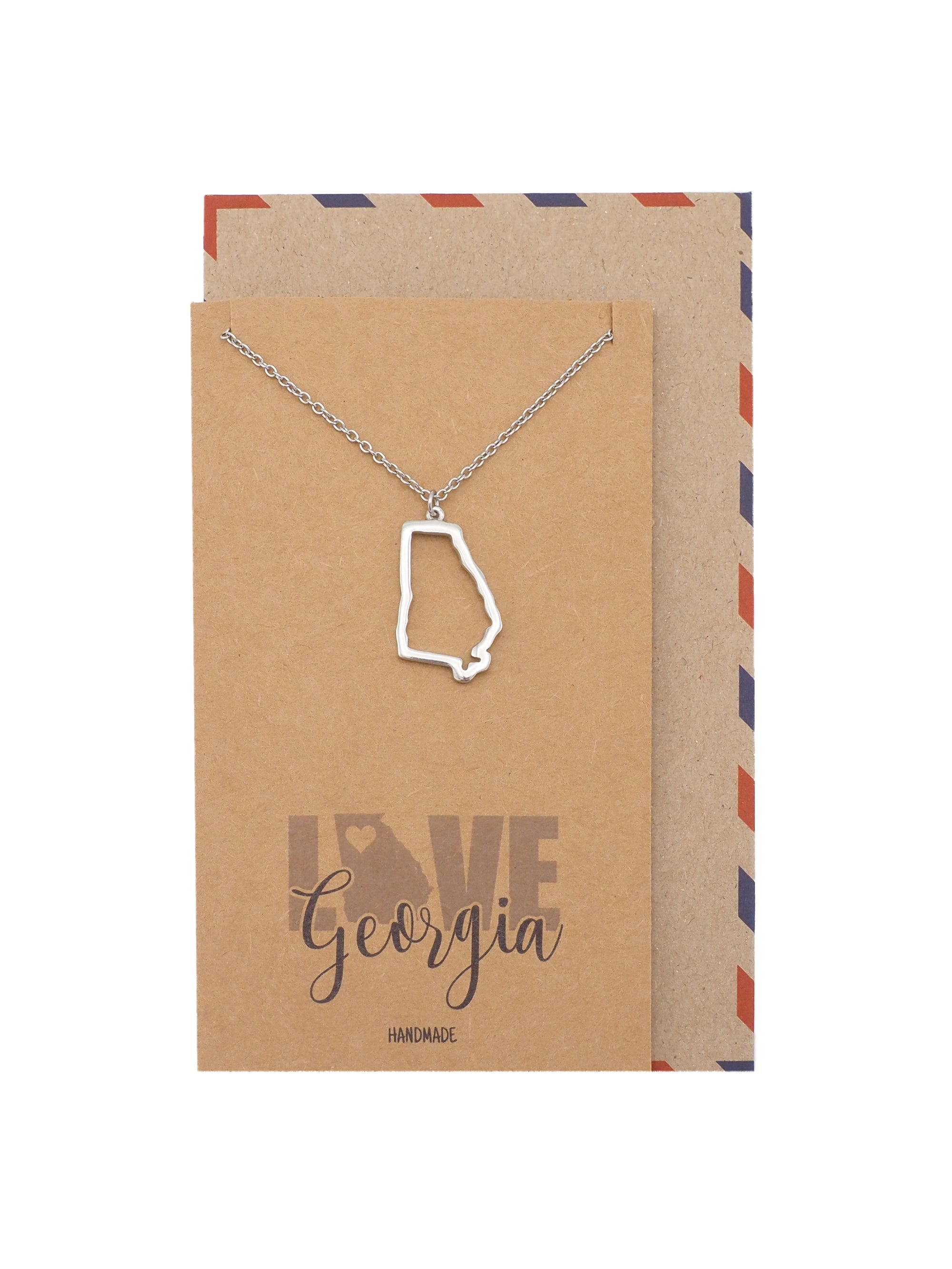 Sienna Giorgina Map Necklace for Women with Greeting Card - Silver Tone