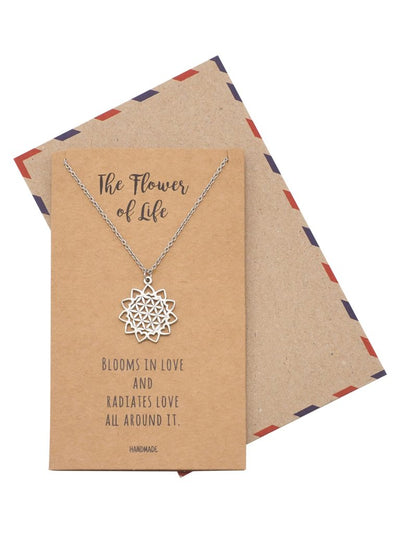 Serenity Flower of Life Pendant Necklace Inspirational Jewelry and Greeting Card