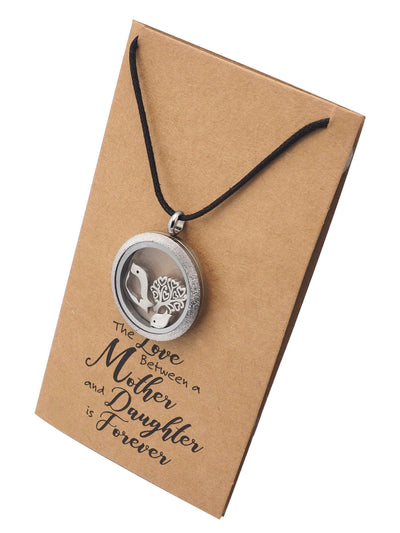 Eurika Locket Necklace with Mother Daughter Birds and Tree Charms