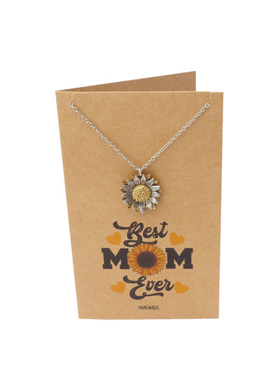 Eleanor  Sunflower Necklace for Mom, Gifts for Mother's Day, Mothers Necklace with Inspirational Greeting Card - Two Tone