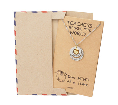 Adira Gifts for Teachers - Apple Pendant Necklace with 2 Circles, with Inspirational Greeting Card