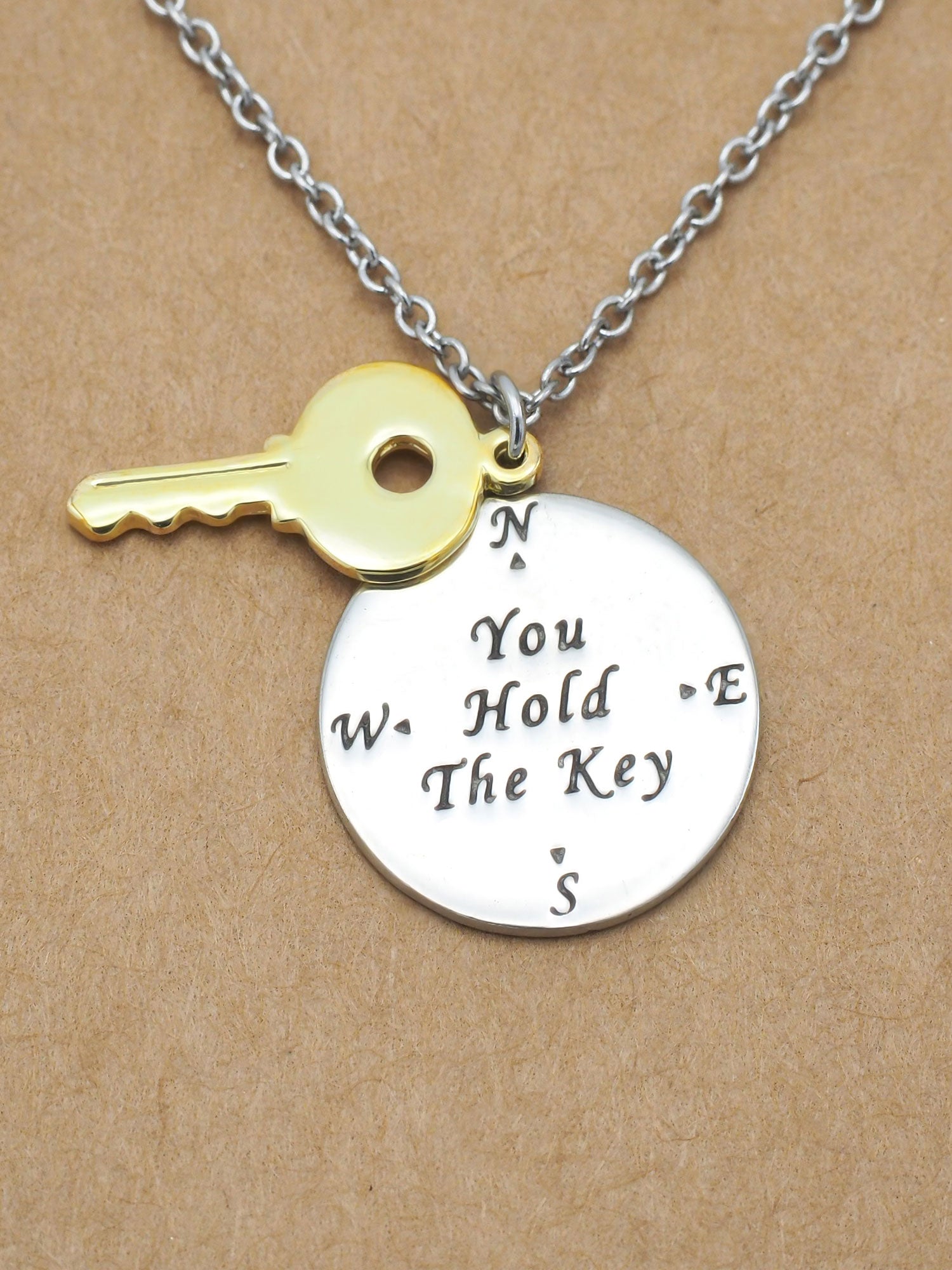 Joesan Compass Plate and Key Charms Necklace Life Is A Journey Inspirational Jewelry