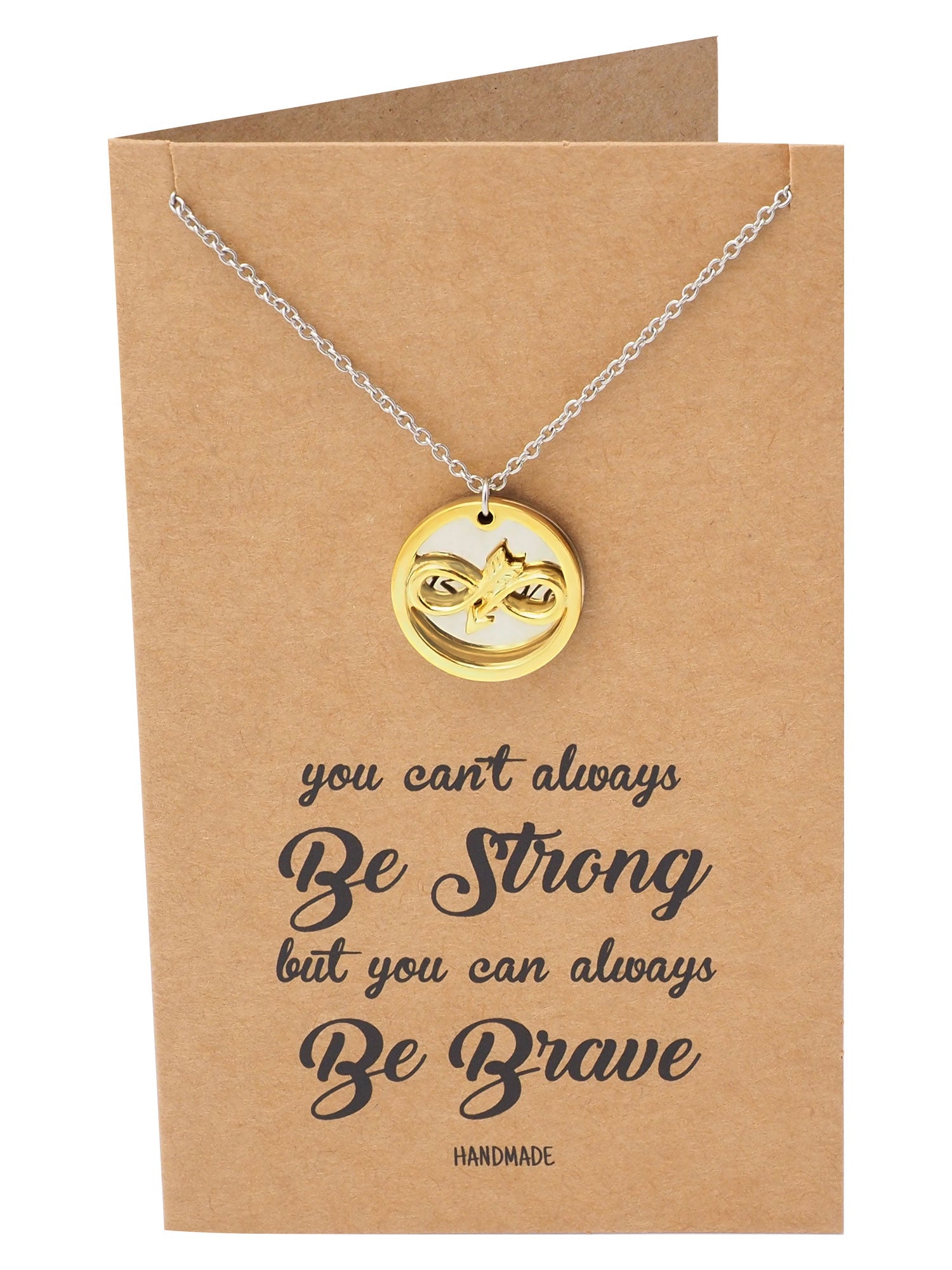 Carla Infinity Arrow with Brave on Plate Pendant Necklace