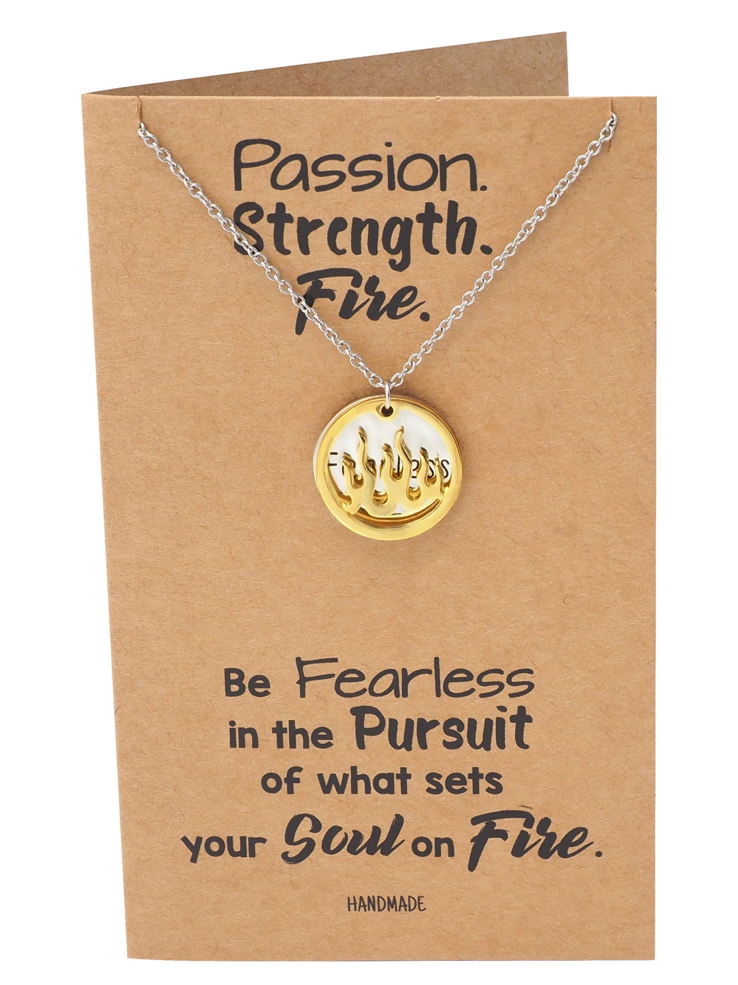 Atara Fire Pendant with Fearless on Plate Charm Necklace