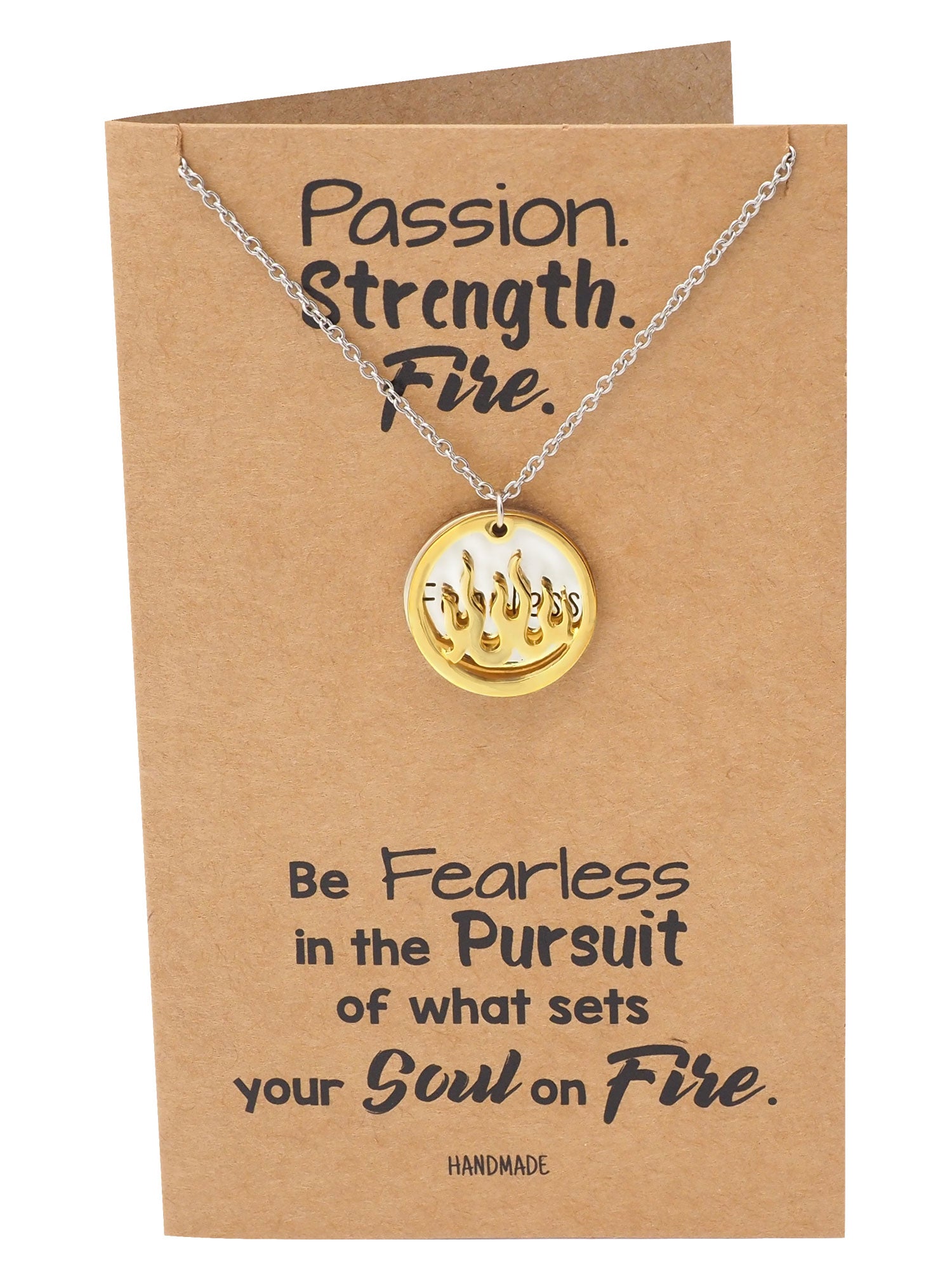 Atara Fire Pendant with Fearless on Plate Charm Necklace