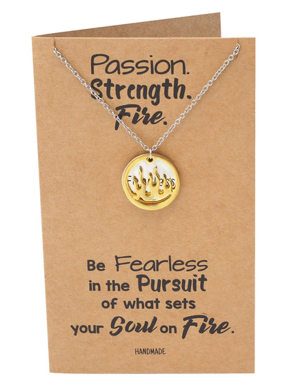 Atara Fire Pendant with Fearless on Plate Charm Necklace