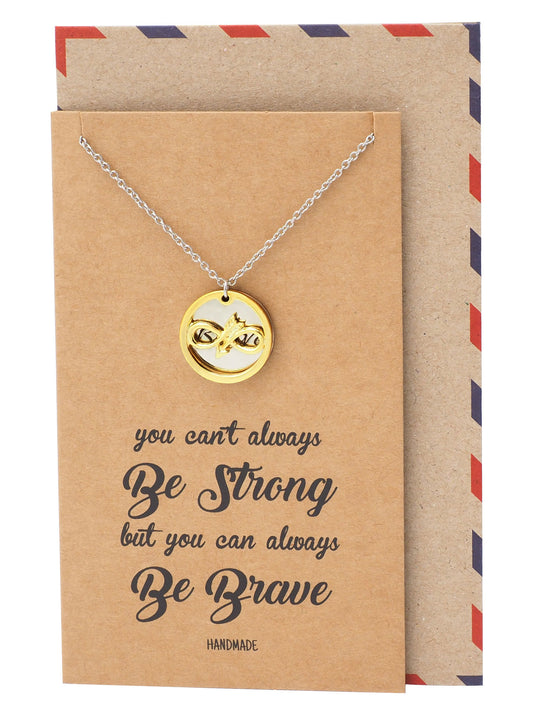Carla Infinity Arrow with Brave on Plate Pendant Necklace